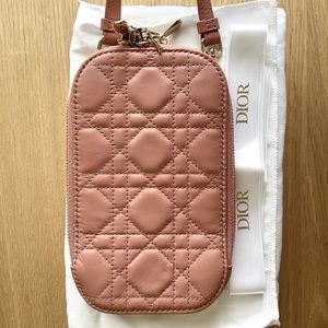 Lady Dior Phone Holder in Blush Cannage Lambskin
